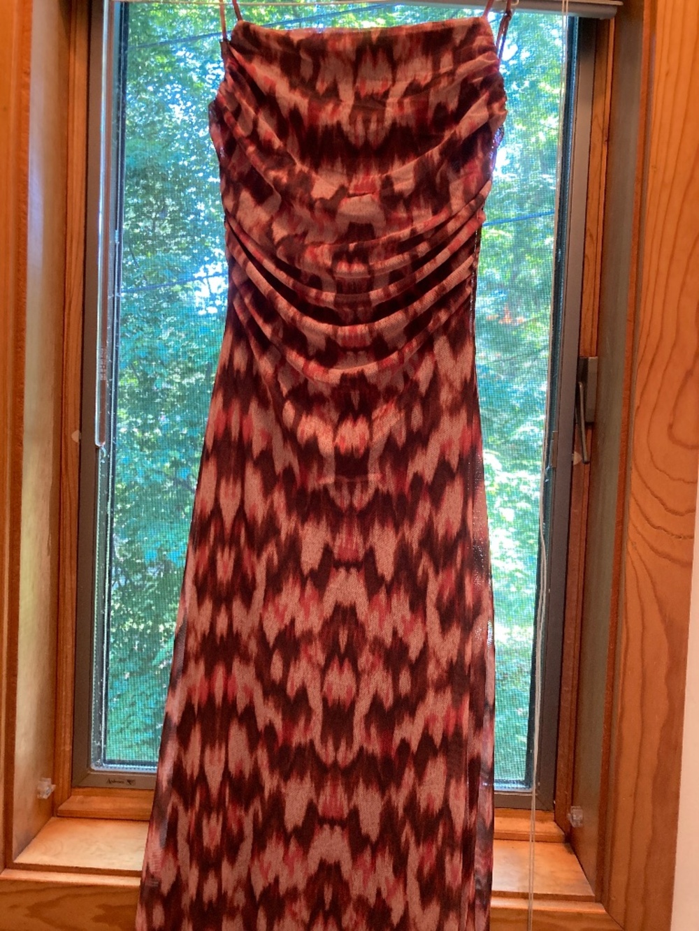 NWT H&M Ikat Mesh Midi Dress Brown/Rose Sz XS